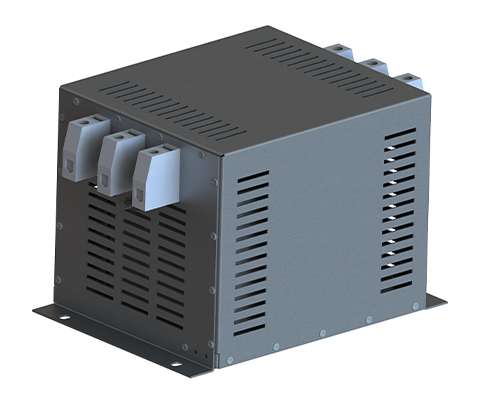 Filterkombination der REO Elektronik AG Schweiz – Kombination aus Dreiphasen-Netzdrossel und EMV-Filter zur Minimierung von EMV-Problemen und Oberwellen